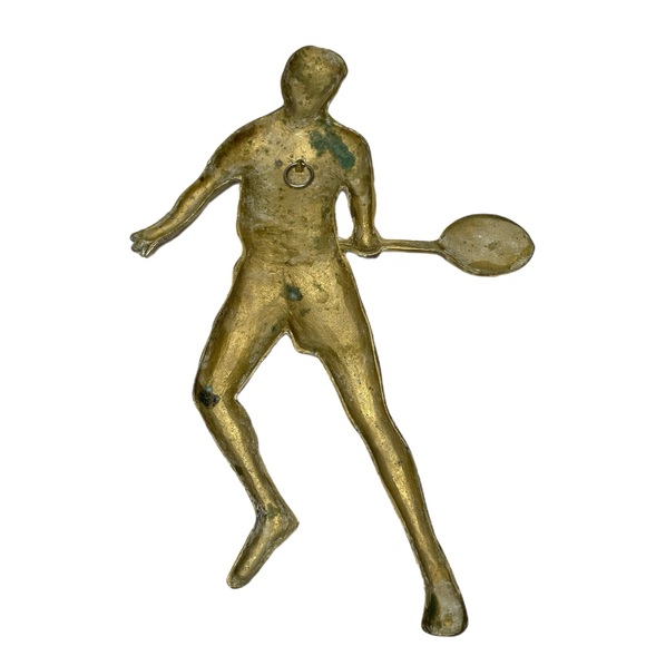 Vintage Brass Tennis Player Wall Hanging Art Plaque - Picture 5 of 7